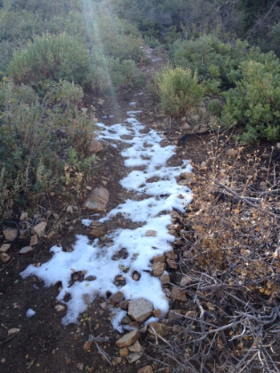 I hit some small patches of snow starting at around 4500'.