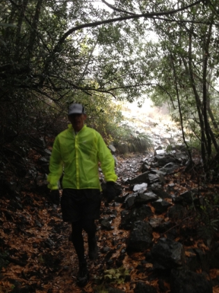 Dr. Rock making his way down a technical section of trail.