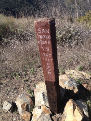 Looks I'm about to drop down into San Mateo Canyon. As it turns out, this sign is a bit deceptive. It is a 1300' drop, but the mileage includes a flat portion down at the creek. It's actually a 1000' mile drop on fairly loose switchbacks. Probably the hardest section of the entire loop if you're running.