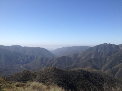 Dropping down into the canyon. You can see the trail winding down and then the San Mateo Creek bed at the bottom.