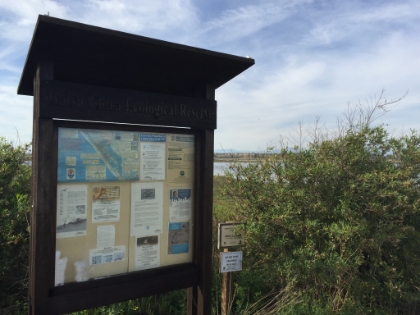 South entrance to the Bolsa Chica Ecologoical Reserve at the footbrige.