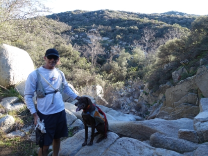 Dr. Rock and Rufus at the top of Chiquito Falls, which was bone dry.