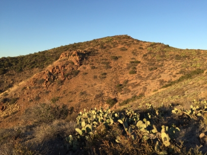 Switchbacks heading up a fairly steep volcanic hillside.