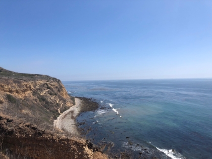 Back up on the bluffs. Here's a good look at one of the steep trails switch-backing down to the water.