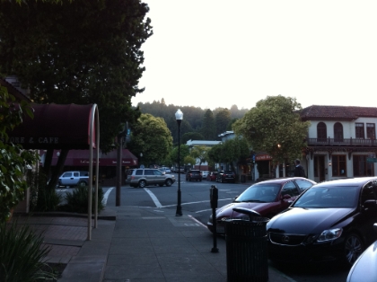 Throckmorton street in old downtown Mill Valley. Starting line of the Dipsea. A little bit less crowded than the morning of the race.