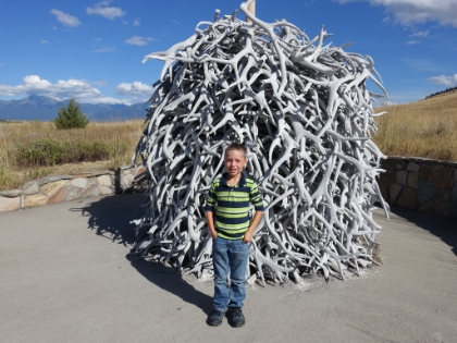 Kyle checking out the antler collection outside the Visitor Center.