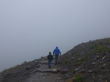 Then we headed back up to Logan Pass for a hike out to Hidden Lake. The storm felt imminent now, and the temp dropped into the low 30s, and probably much lower with the wind chill.