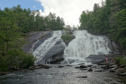 Walking down to the base of the falls. It's been off-and-on rain, which made taking pictures difficult.