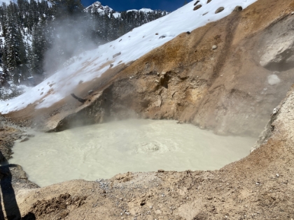 We decide to head up the road at least to the Sulphur Works, one of the few mud pots in the park that's visible year round. You can smell the sulphur all the way from the Visitor Center. The entire walk up the road, I thought someone was farting really bad!