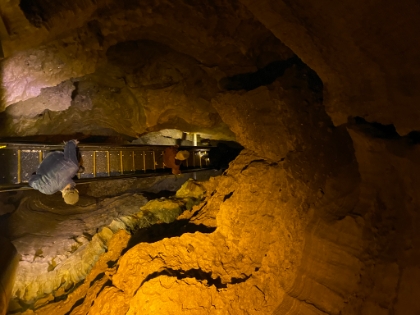 Looking down at the staircase descending into the cavern. The terrain here is much smaller, but much more exciting than the larger passages of the Historic tour.