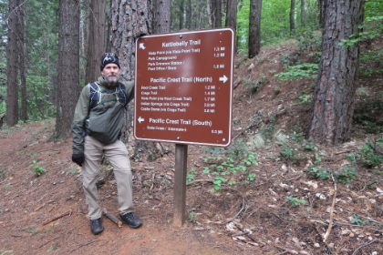 Junction with the PCT. We're headed out to the Crags Vista Point.