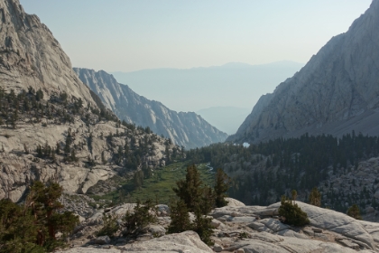 Looking down at Lone Pine Lake and the meadows now far below.