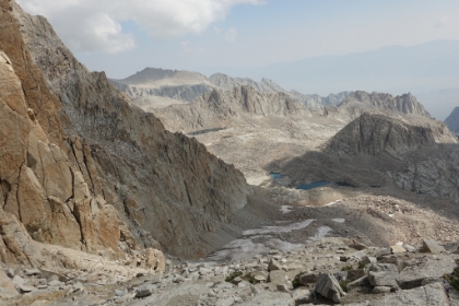 The view Southeast from Trail Crest. I decide I'm not going to let weather stop my 24hr challenge if at all possible, so I make a mad dash to the summit. I basically ran from Trail Crest to the summit, blowing by people, and not stopping for a single picture. The trail here is rugged and narrow with steep drop-offs covered in snow patches, so there was a limit to how fast I could go even at full speed.