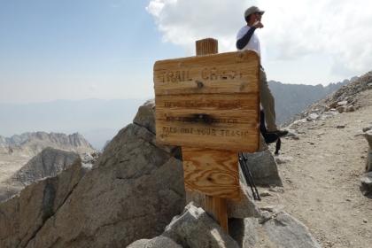 Trail Crest at 13,600'. Hooray! But there are definitely darker clouds moving in from the West. There's a group of people here talking about whether to head on to the summit or not. It's after 10:30am, and I lost a lot of time on the switchbacks. There's still over 2 miles and 1,000' to go at high alittude, so I'm clearly not going to be on and off the summit by 11:00. Some backpackers said the storm didn't hit until noon the day before, so maybe I can still make it.