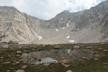 Fortunately, the storm didn't worsen, and I made it up to the Meysan Lake bowl. You can't see the lake until the last minute though. Someone could actually mistakingly think this was the lake.
