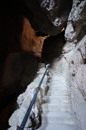 There's an eleboate set of staircases carved into the rocks and winding through the cave.