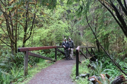 After yesterday's preview of the Redwoods, I was excited for today's hike. It did not disappoint. Here we found someone to snap a photo for us as we got started.