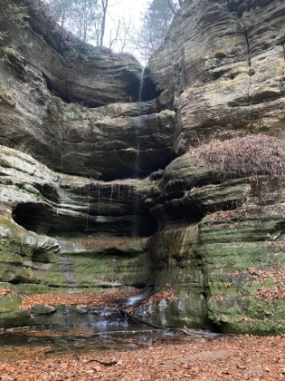 Starved Rock State Park has a dozen or more impressive waterfalls flowing over sandstone cliffs right on the banks of the Illinois River. The 75ft Wildcat Canyon Falls is the first that I come to. Unfortunately, most of the falls are nearly dry this time of year. But you can imagine how they would look with more water flowing.