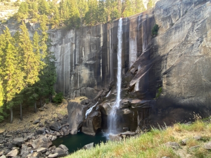 Hiking up the Mist Trail. In all the times I've done it, I've never seen the pool of water at the bottom. It's normally obscured by froth and mist. It's definitely a new and very cool look.
