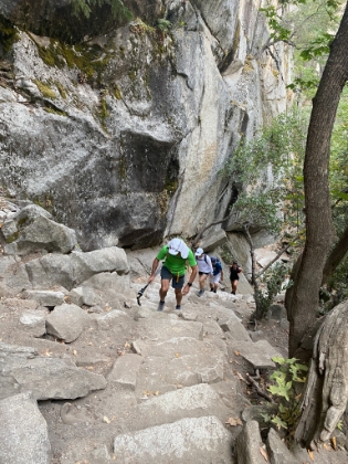 Dr. Rock hiking up the 600 steps of the Mist Trail. A little drier than normal.