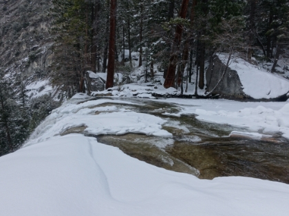 Made it! Top of Vernal Fall. With sheets of snow and ice practically wrapping over the edge of the fall. Of all the times I've been at this spot, this is unquestionably my favorite.