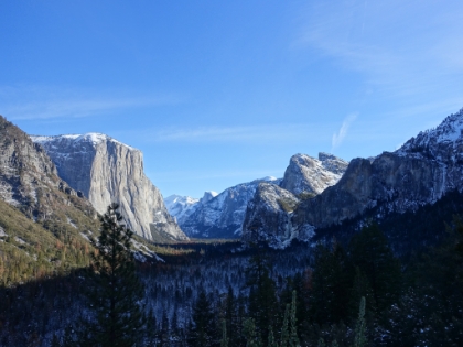Inspiration Point. One of the most iconic outdoor pictures in the world. There's light snow on the valley floor at about 3,500', heavier snow on the rim at around 6,500', and deep snow on the upper peaks above 8,000'.