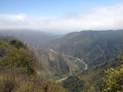 Heading back down, you can see the road winding all the way to the ocean.