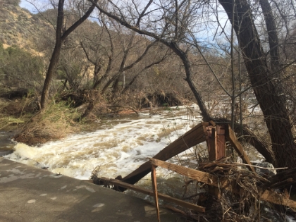 The railing is totally knocked out on the other side.
