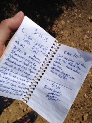 This little notepad has over four years worth of sign-ins. The last one was two weeks before me, and the one before that was another three weeks earlier. Two humans a month is my kind of trail!