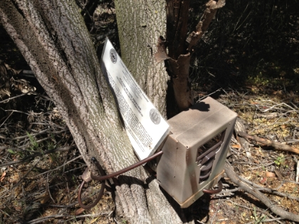 A scientific research project. Evidently used to capture birds and test the affect of pollution on the local environment. Maybe the scientists are the ones using the trail.