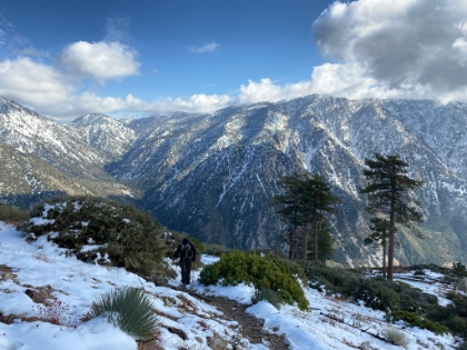 Getting into a little thicker snow with Icehouse Canyon stretching out behind us.