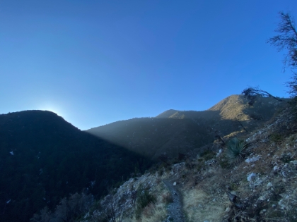 I make good time heading down and drop back into Bear Canyon just as the sun is starting to get low. End to a tough but fun snow day!