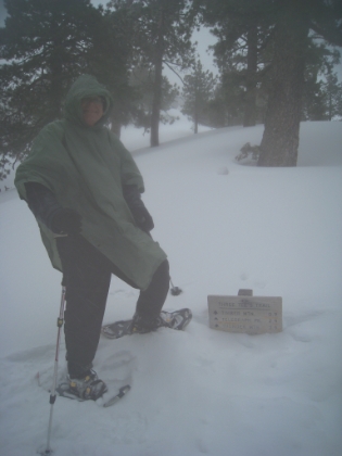 We made it to the trail marker on Icehouse Saddle. The wind is pretty fierce up here on the ridge and you can't stand comfortably in one place for very long. This will be our summit for the day.