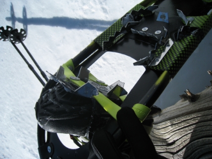 A look at the toe, heel, and lateral traction provided by the Atlas 12 crampons. Great for ice or relatively packed snow, but not much good in deep powder.