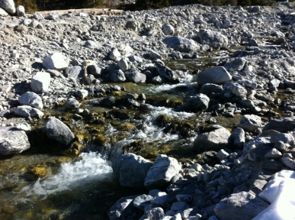 Crossing Mill Creek. I've never hiked or run this trail before, so I'm hoping this exploratory trip helps me learn the terrain, find the trailhead and junctions, etc. so I don't waste time on that when I make my full summit attempt. Most people who go to the top in the winter make it a 2-day backpacking trip. I'm still not entirely sure it's doable in 1-day.