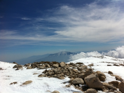 San Jacinto with some clouds blowing down the valley.