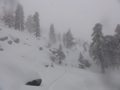 Just below the Jean Peak ridge, I caught-up to the cross country skiers whose tracks I had been following. They were skiing up and down the slope below the ridge, probably ideal conditions for them. They were pretty surprised to see someone else out here, especially alone. I was dissapointed to find out their tracks stopped here, and I would be breaking trail the rest of the way if I wanted to summit. I knew exactly how to reach the summit from where I was and tried breaking trail for a ways and then finally decided I would call it a day. My fingers were painfully cold.