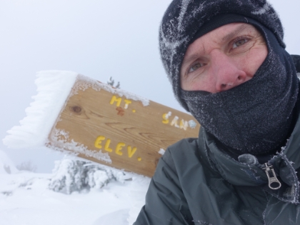 Attempted selfie on the summit. It's the first trip that I've had to use the baclava in quite a while, and it definitely helped.