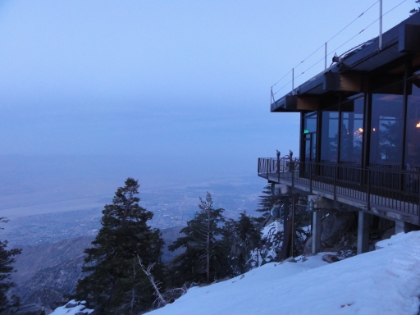 We made it back to the lodge just after 7:00pm. Perfect timing. Here's an early evening look at Palm Springs 8000' below. A much different view than last week. After another huge meal at the lodge, we headed down the tram, and put an end to the very short, but fun, 2012 snow season.